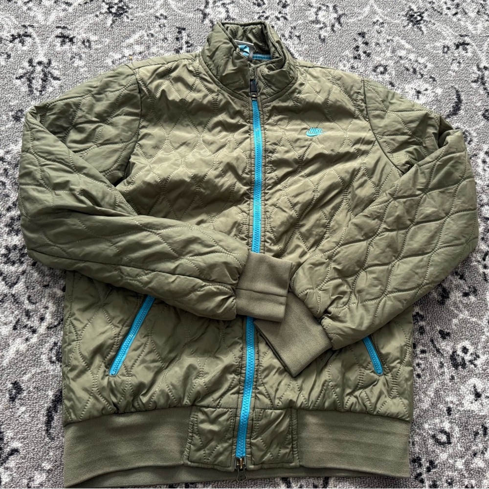 Women’s Vintage Nike Quilted Coat Jacket Size M 8-10 Green and Blue - Picture 1 of 11